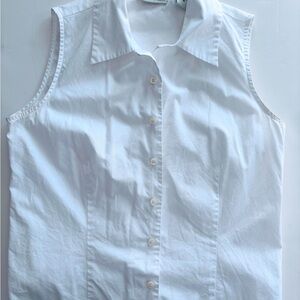 BANANA REPUBLIC Shirt Sleeveless White Cotton Petal Collar Blouse